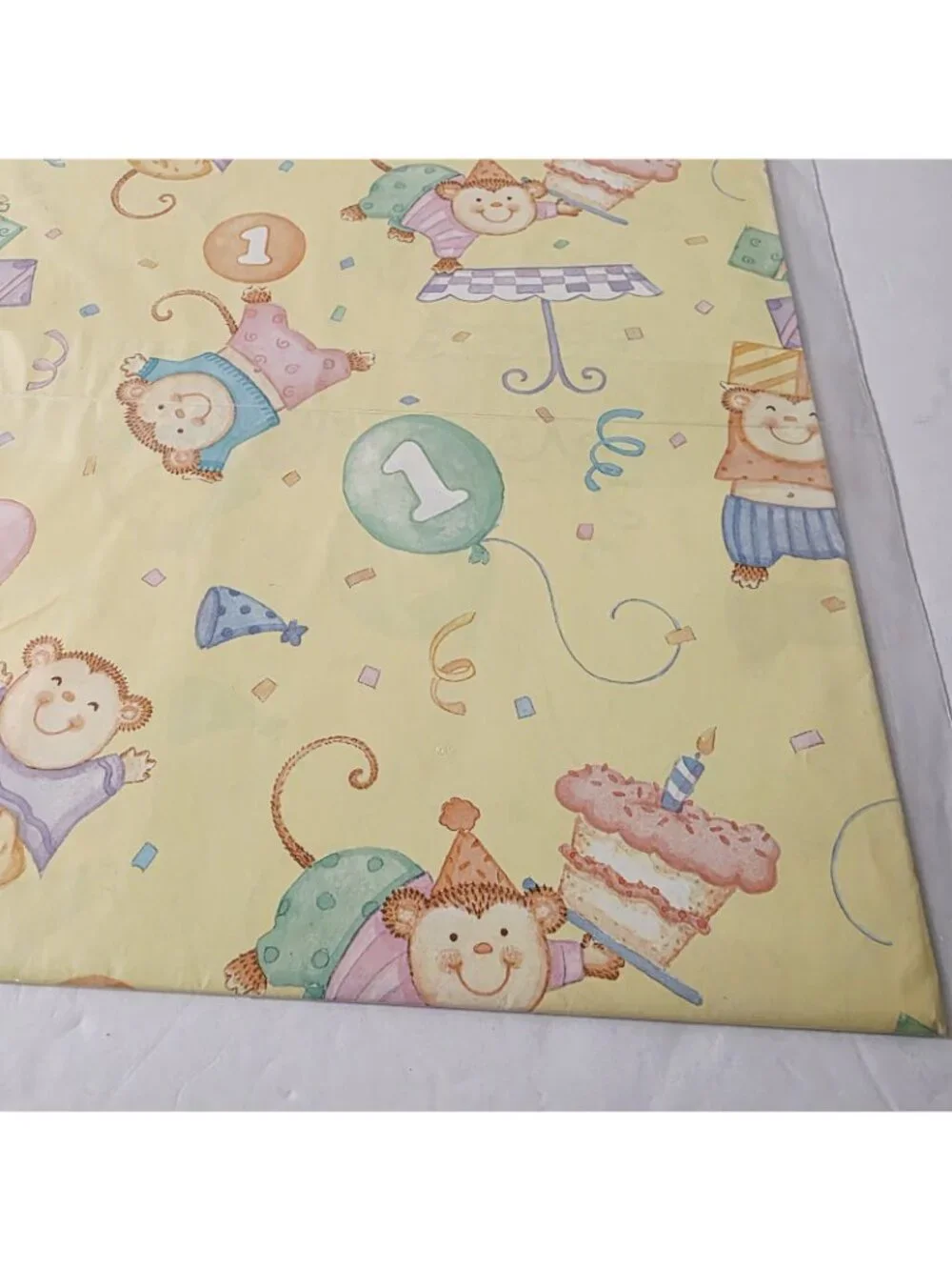 Vtg Anthropomorphic Monkey 1st Birthday Gifts Presents Party Wrapping Paper